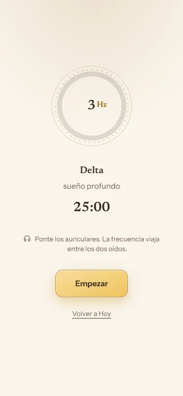 El reproductor con los anillos de onda, la banda Delta a 3 Hz y el temporizador